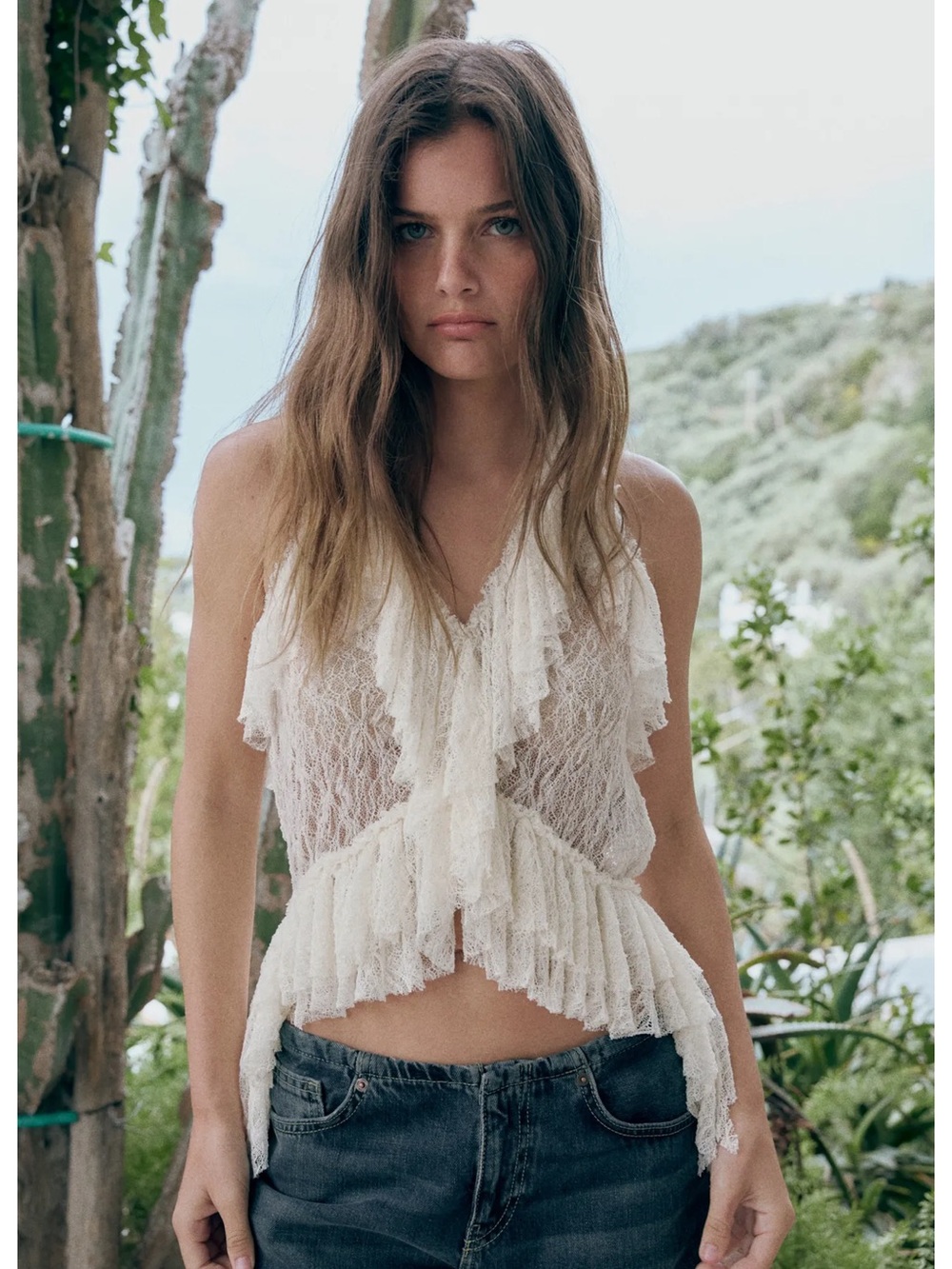 Zara RUFFLED LACE TOP